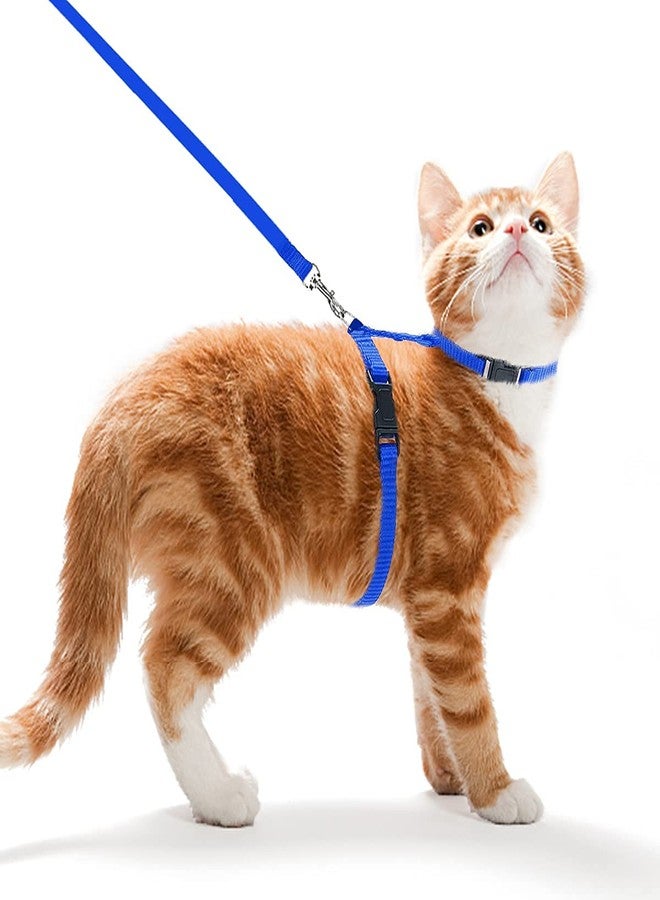Pups&Pets Nylon Harness Leash Set for Cat Kitten and Small Pet Nylon Harness Strap Collar | Cat Training Leash (Plain, Blue) - Image 1